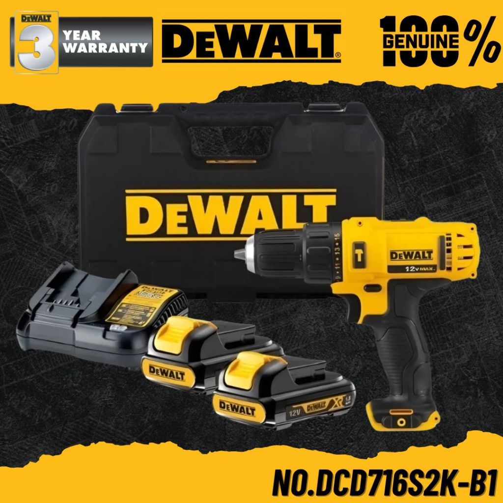DEWALT สว่านกระแทก+แบต+แท่น ชาร์จ ขนาด 3/8" 12V No.DCD716S2K-B1