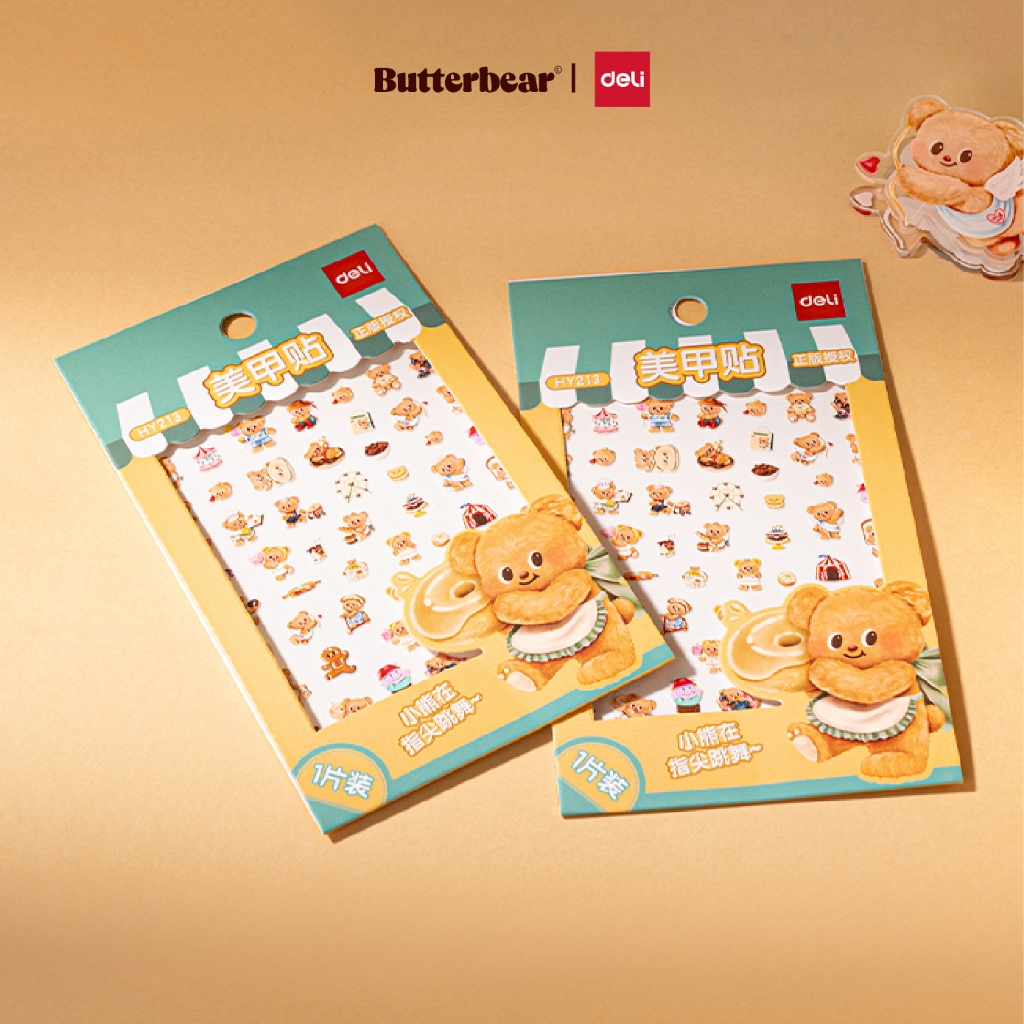 (Butterbear x Deli) สติกเกอร์ สติกเกอร์ติดเล็บ สติกเกอร์กันน้ำ สติกเกอร์หมีเนย บัตเตอร์แบร์ (1 ลาย)