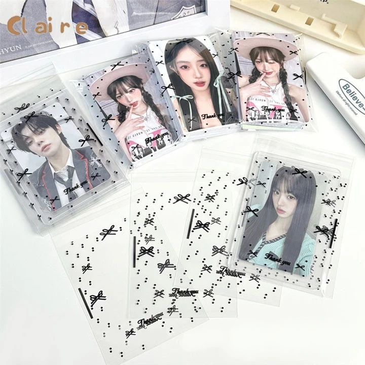COD 50pcs ถุงแก้วฝากาว ถุงฝากาว ซองพลาสติกใส ถุงใส่เฟรมการ์ด ซองใส่เฟรมการ์ด ซองใส่การ์ด ลายดาว Claire