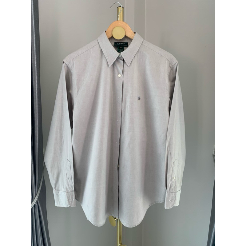 เสื้อเชิ้ตสีเทา Ralph Lauren แท้ Size 14  ปักตัวหนังสือ RLL เนื้อผ้าคอตตอน 100% Sale!ราคาพิเศษ อก 44