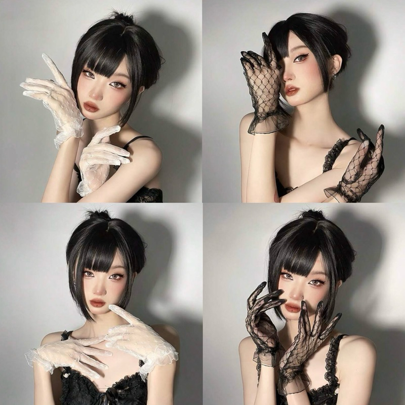 ถุงมือใสของผู้หญิง พร้อมขอบลูกไม้ เหมาะสำหรับงานแต่งงาน ชุดเจ้าสาว