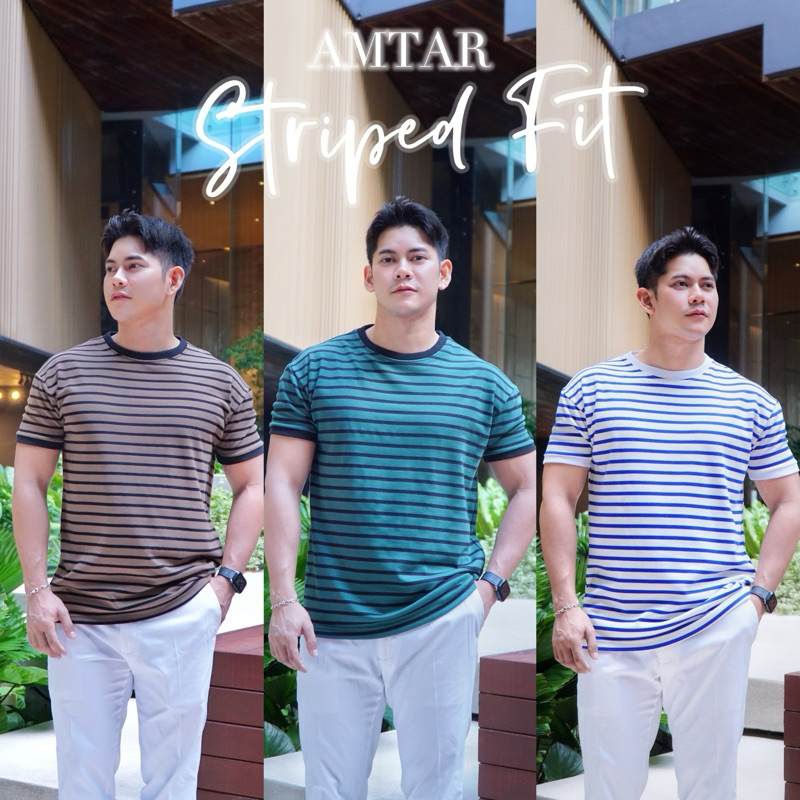 AMTAR STRIPED FIT  แฟชั่นลายทาง เสื้อยืด ลำลอง แมทช์ลุคง่าย