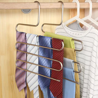 ไม้แขวนกางเกงสแตนเลส แขวนกางเกง 5 ตัว ประหยัดพื้นที่ แขวนผ้าพันคอ เข็มขัด Trousers Hanger