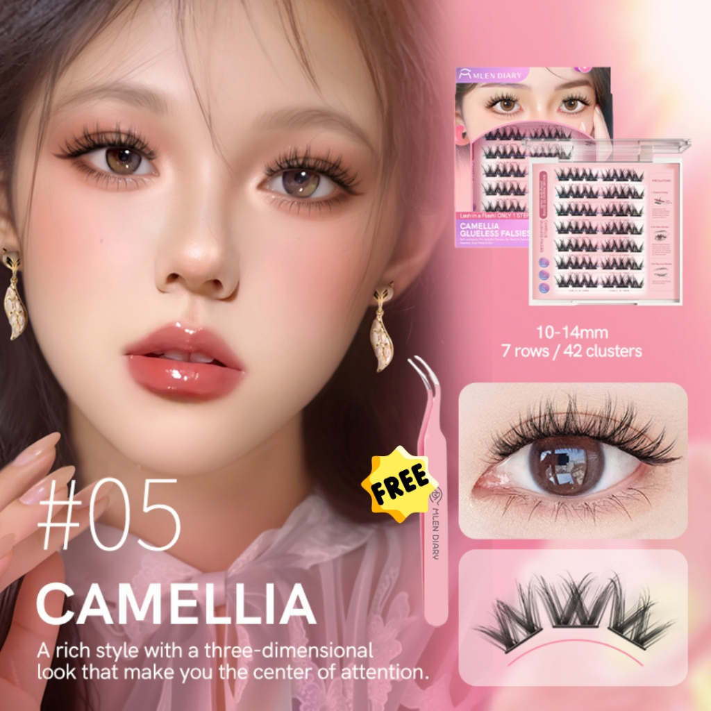 🔥Mlen Diary ขนตาคุณภาพ🔥 ขนตามีกาวในตัว ติดง่าย NO.05 CAMELLIA