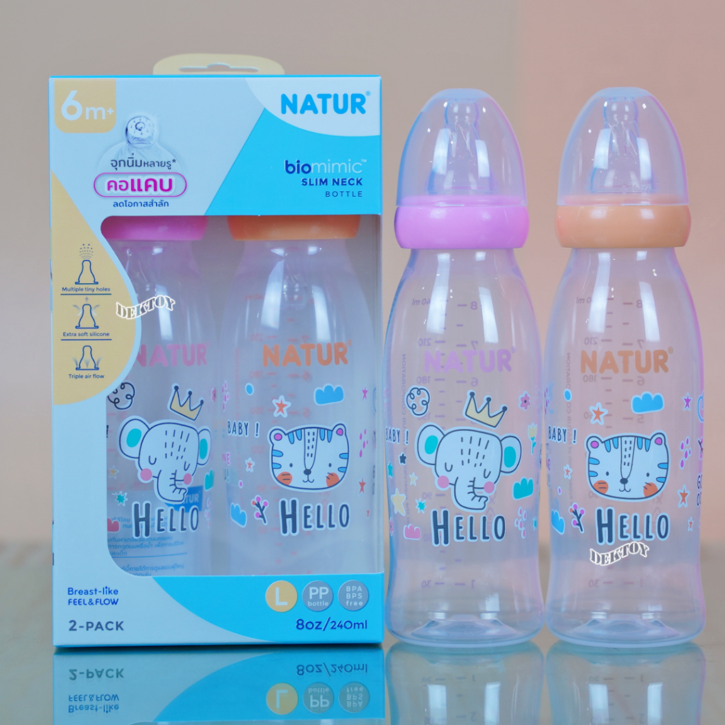 [New] NATUR ขวดนมเนเจอร์คอแคบไบโอมิมิค 4oz/8oz แพ็ก 2 ขวด รูปที่ 5