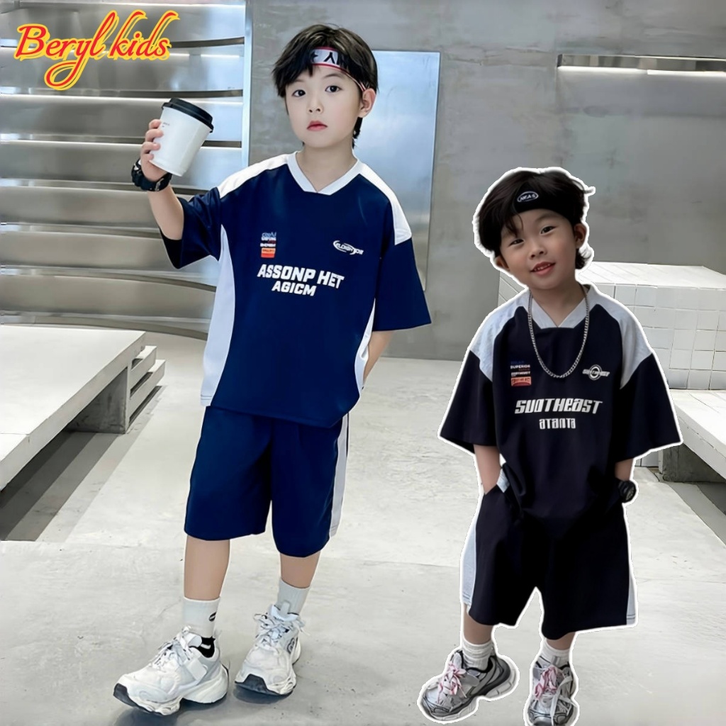 Beryl kids🌸ชุดเซ็ทเด็กชายหล่อๆ🎀ชุดลำอลงแฟชั่นฤดูร้อน เสื้อแขนสั้นกางเกงขาสั้น 2ชิ้น ระบายอากาศได้ดี รุ่นใหม่