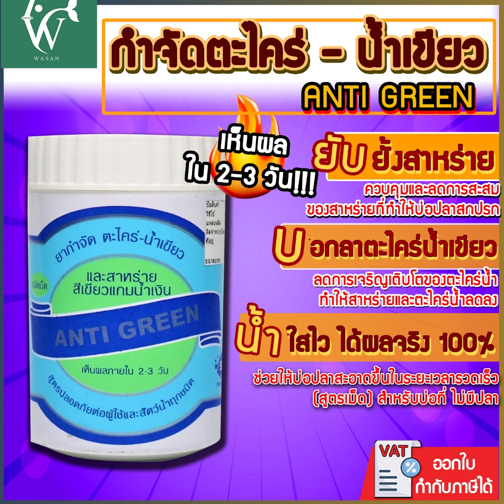 ANTI GREEN กำจัดตะไคร่-น้ำเขียว และสาหร่ายสีเขียวแกมน้ำเงิน ปริมาณ 200 ซีซี
