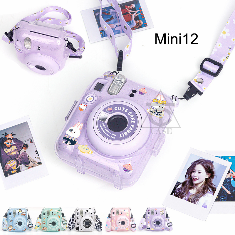 พร้อมส่งจากไทย เคสmini12 Shiny เคสกระเป๋าใส่กล้อง แบบใส สติ๊กเกอร์ พร้อมสายคล้องไหล่ สําหรับ Fujifil