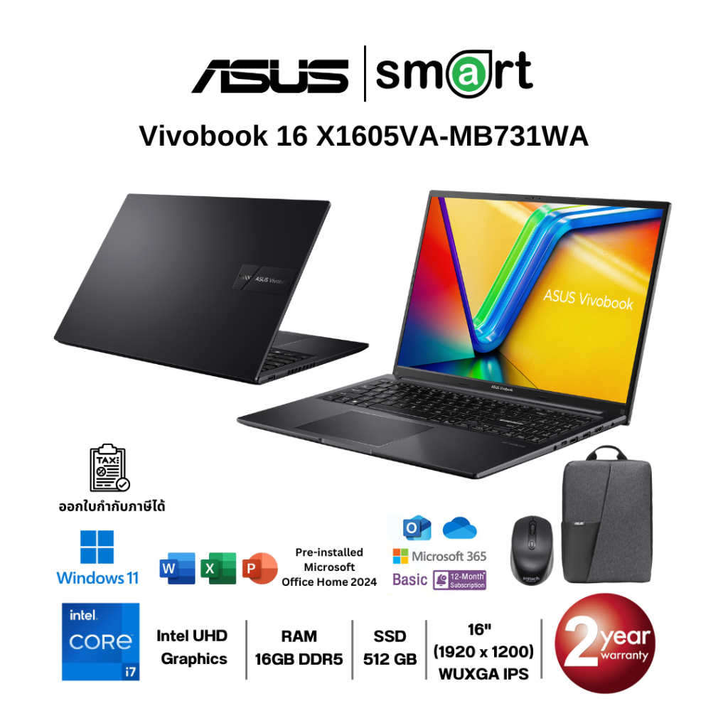 ASUS Vivobook 16 X1605VA-MB731WA i7-13620H/16GB/512GB/16.0/Win11+Office(Indie Black)