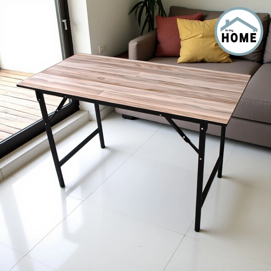 Inmyhomeโต๊ะทำงานลายไมั60*120*75 พับขาได้ รับน้ำหนักได้เยอะ (Sไม้)(เพิ่มการแพคหนาแน่นยิ่งขึ้น)
