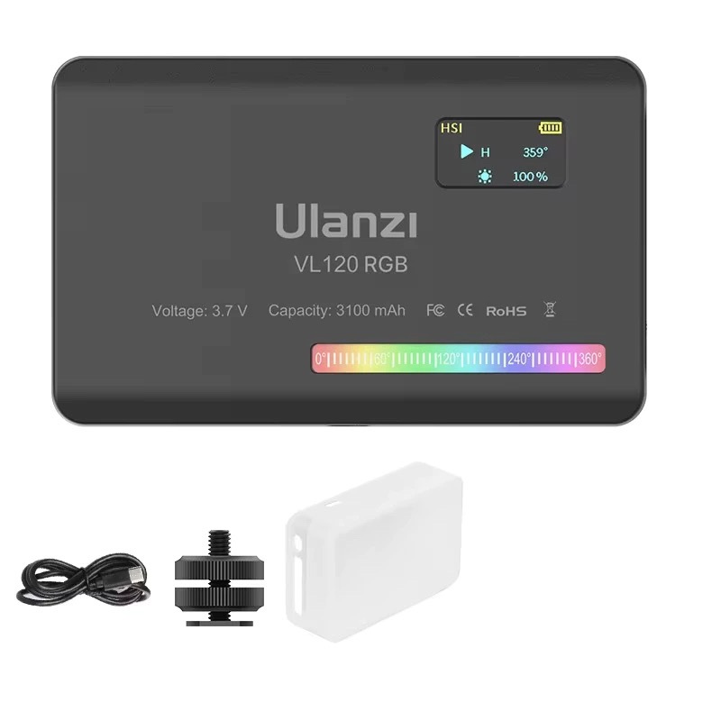 VL120 RGB LED กล้องวิดีโอแสงสีแบบชาร์จไฟได้ 3100 มิลลิแอมป์ชั่วโมงหรี่แสงได้ 2500-9000 พันแผงไฟสตูดิโอถ่ายภาพโคมไฟ