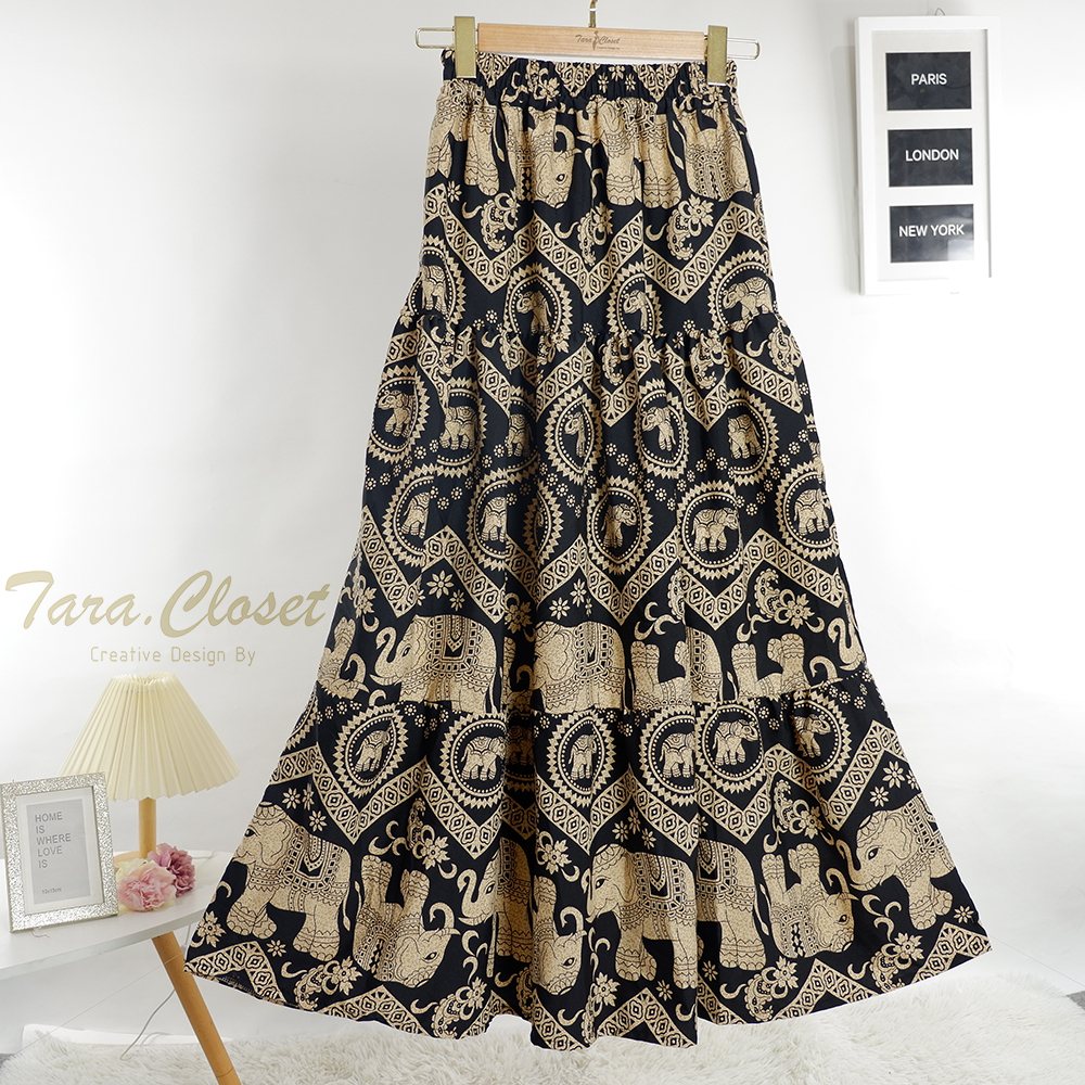 COM518 TARA SKIRT กระโปรง ลายธารา เอวสูง แต่งระบายเป็นชั้นๆ ทรงบอลลูน สม็อครอบเอว ผ้าไหมอิตาลี ผ้าดี ใส่สบาย ไม่ร้อน