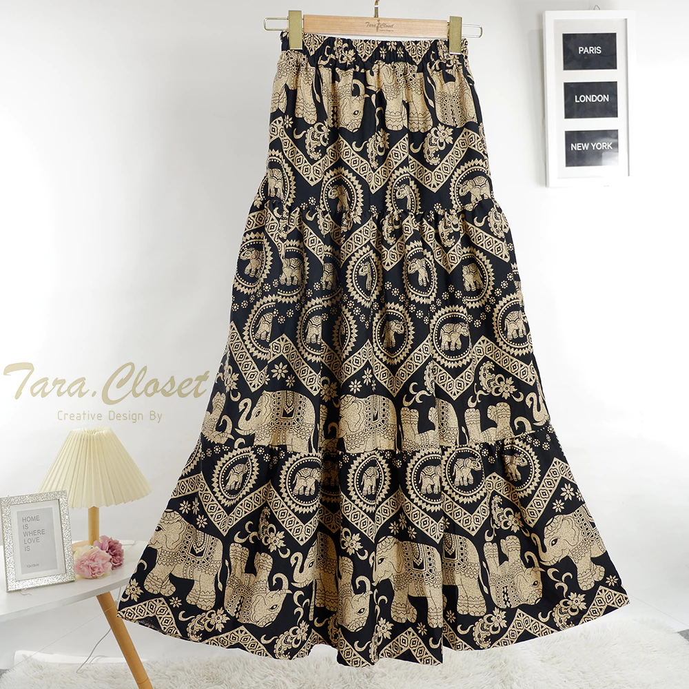 COM518 TARA SKIRT กระโปรง ลายธารา เอวสูง แต่งระบายเป็นชั้นๆ ทรงบอลลูน สม็อครอบเอว ผ้าไหมอิตาลี ผ้าดี ใส่สบาย ไม่ร้อน