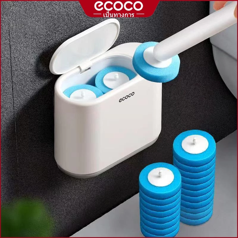 ecoco ที่ขัดห้องน้ำ พร้อมแผ่นน้ำยาใช้แล้วทิ้ง แปรงล้างห้องน้ำ ขัดชักโครก ไม้ขัดส้วม รุ่น E2103/E2132
