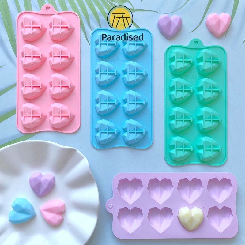 💕แม่พิมพ์ซิลิโคน ช็อคโกแลต วุ้น ขนม เรซิ่นรูปทรงหัวใจเพชร  8 ช่องparadised