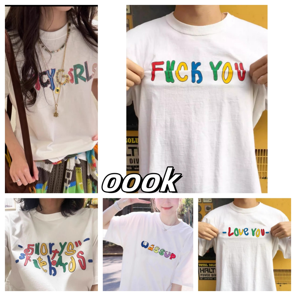 [ส่งจากโรงงาน]ออก24ชั่วโมง OOOK เสื้อยืดแขนสั้นลําลอง ผ้าฝ้ายแท้ ทรงหลวม พิมพ์ลาย สีสันสดใส สไตล์ใหม่
