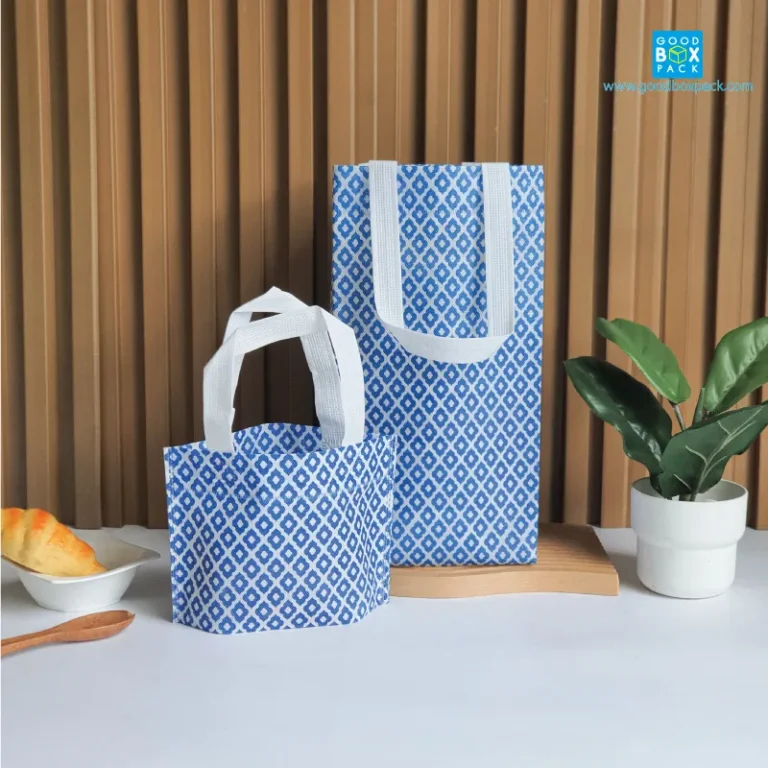 Goodboxpack ถุงผ้าสปัน ลายคราม ไซส์ใหญ่จัดปิ่นโต 4-5ชั้น ไซส์มินิเบรคขนม ดูขนาดเพิ่มใยรายละเอียด