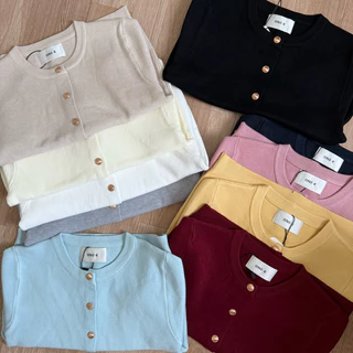 [ป้าย One K] เสื้อไหมพรมแขนสั้นทรงคอกลมกระดุมทองให้ฟีลคุณหนูสุดสุดน่ารักทุกสีเลยค่ะ