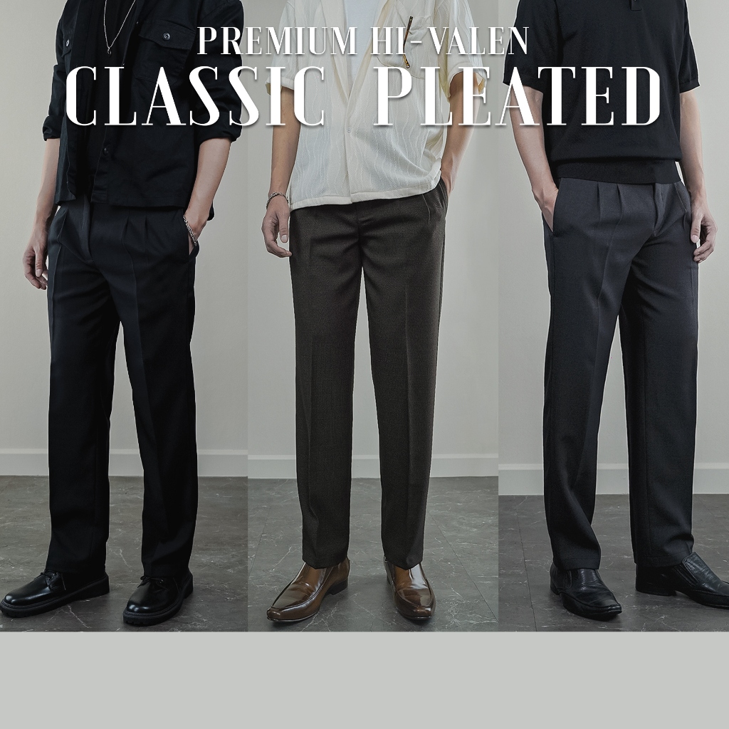 SHWING กางเกงขายาว กระบอกตรง แสลค งานพรีเมี่ยม ผ้าไฮวาเลน  Classic Pleated