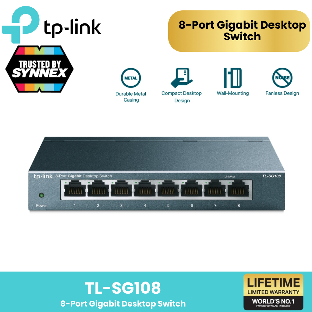TP-Link สวิตช์ฮับ (TL-SG108) SWITCH HUB 8 PORTS GIGABIT PORT IN METAL CASING 10/100/1000Mbps