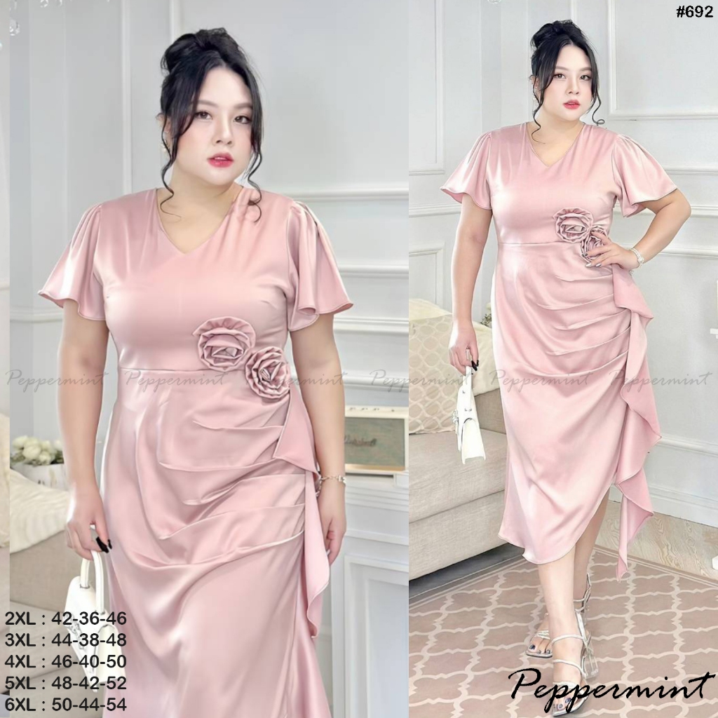 ชุดออกงานสาวอวบ สวยหรู เย็บดอกไ้ม้ช่วงเอว อก40-50นิ้ว #DANNY_BigSize_Shop (692)