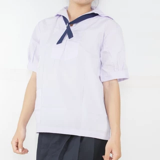 เสื้อนักเรียนหญิงคอทหารเรือ ตราชัยยะ งานไทยบุรีรัมย์ ผ้าค็อตตอนนุ่ม คุณภาพดี [ไซส์เล็กกว่าสมอน่ะ]