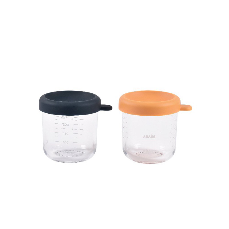 BEABA ชุดกระปุกแก้ว ฝาปิดสูญญากาศ 2 ชิ้น Set of 2 Glass Portions 250 ml - Night Blue / Honey