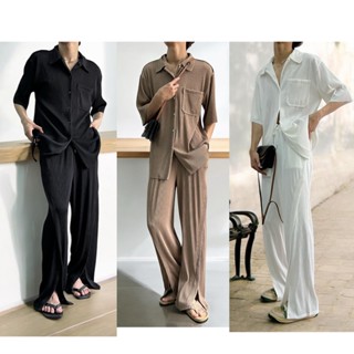 SS405 ชุดเซ็ต Summer อัดพลีทเเขนสั้น+กางเกงขาวยาว ผ้าระบายอา…