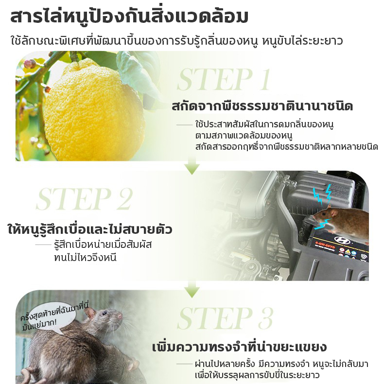 ซื้อ 1 แถม 1 สเปรย์ไล่หนูรถ 🐭ฉีดทีหนึ่งอยู่นานได้ 360 วัน🐭สเปรย์ไล่หนู น้ำยาไล่หนู สเปย์ไล่หนู 500ml ไล่หนูถาวร ได้ผล100 - รูปที่ 3
