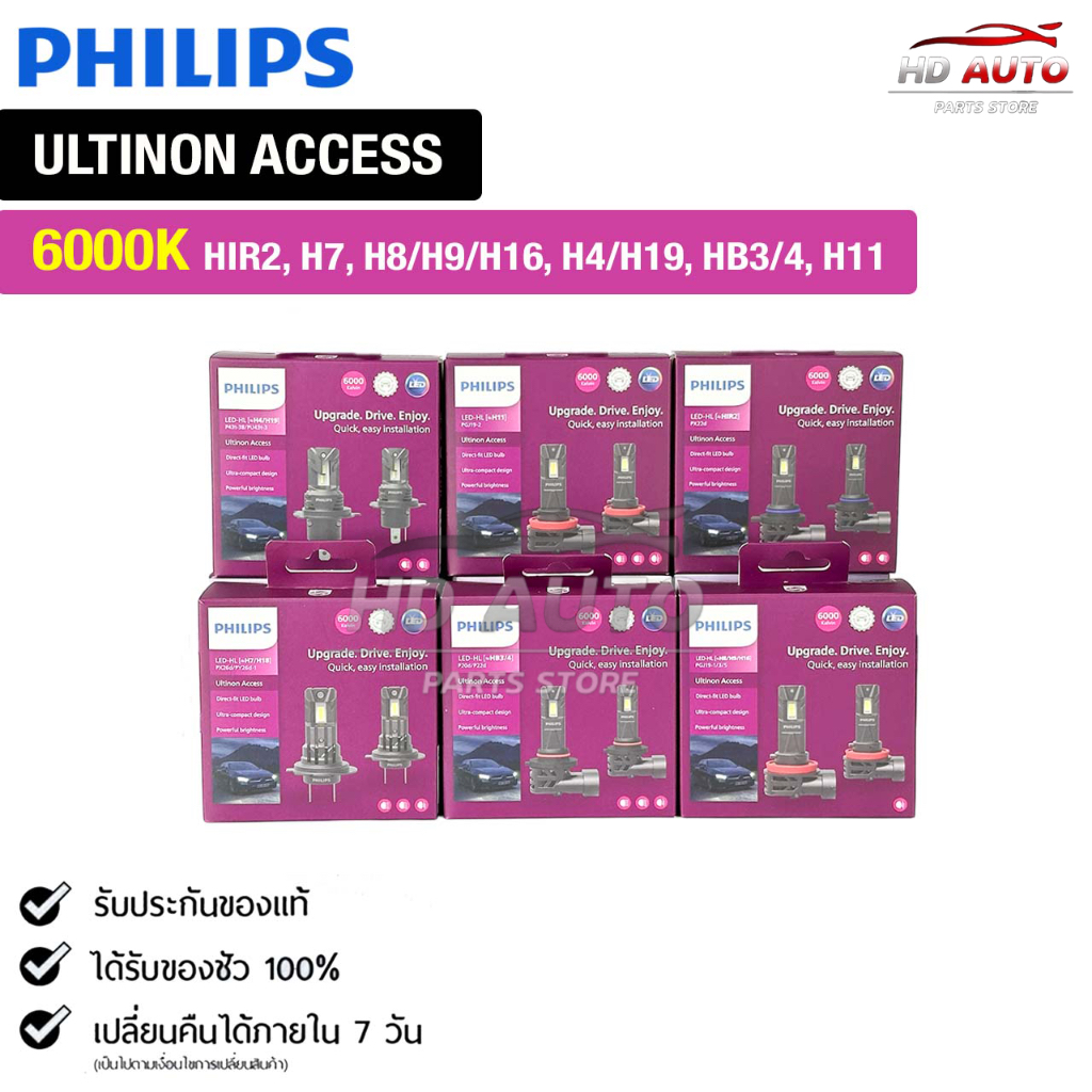 หลอดไฟหน้ารถยนต์ PHILIPS ULTINON ACCESS 6000K