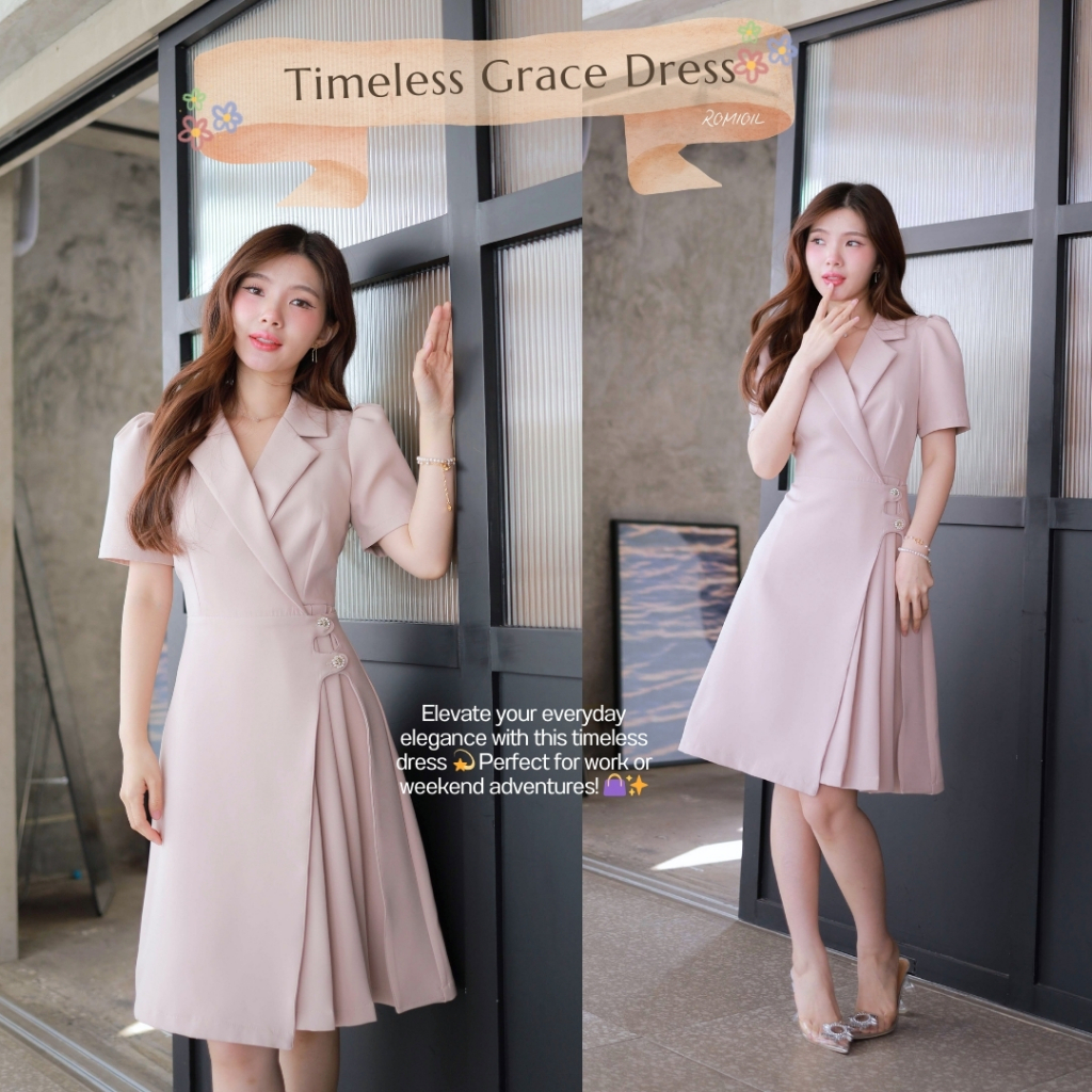 "Romi"Oil" Timeless Grace Dress (Nude) J483 ชุดเดรสสีนู๊ด (ติดกระดุมดอกไม้ด้านหน้า)