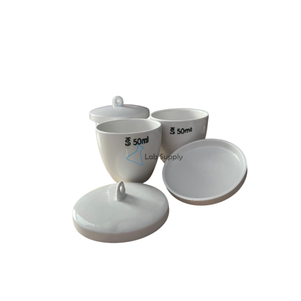 Crucible 50 ml. with Lid (Porcelain) เบ้ากระเบื้องพร้อมฝา คูซิเบิล ถ้วยกระเบื้อง 50 มม.