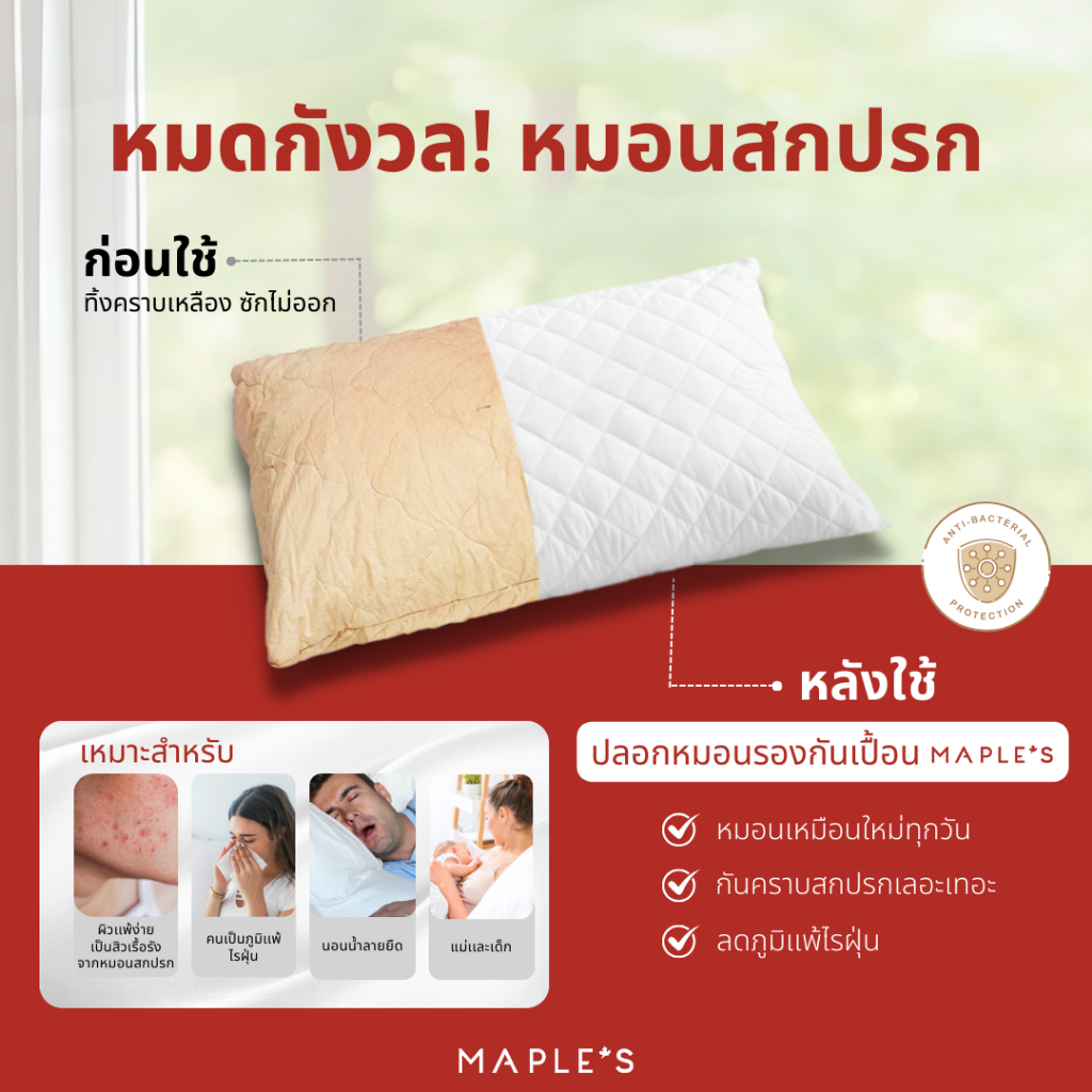 MAPLE'S รองกันเปื้อนหมอน ป้องกันไรฝุ่น ช่วยดูเเลหมอนให้สะอาดเหมือนใหม่ ปลอกหมอน ถุงสวมหมอน 20x30นิ้ว - รูปที่ 2