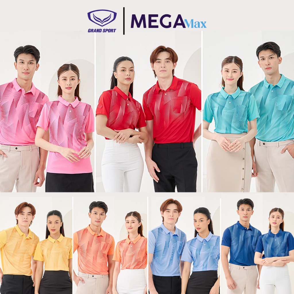 เสื้อโปโล Grand Sport 12-294 พิมพ์ลาย มีกระเป๋า ผ้าลื่น รุ่นใหม่ 2025 ไซส์ XS-6XL