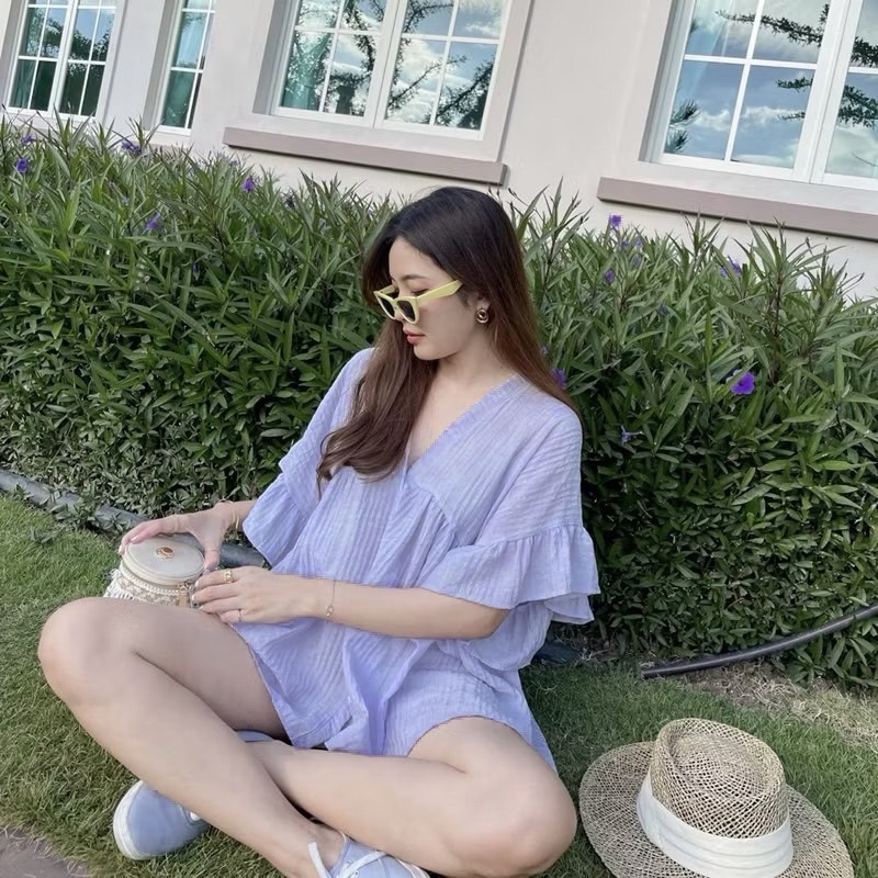 𝗡𝗘𝗪 𝗖𝗢𝗟𝗢𝗥 ELLA SHIRT เสื้อดีเทลน่ารักใส่ได้ทั้ง 2 ด้าน ผ้าฝ้ายผสม ใส่สบายทรงน่ารักมาก รูปที่ 2