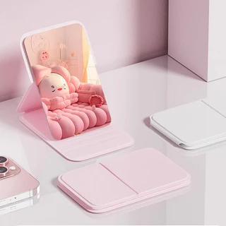 กระจกแต่งหน้าไร้ขอบพับได้ 1 ชิ้นสีขาวสีดําสีชมพูขนาดเล็กเรียบมุมโค้งมนกระจกสี่เหลี่ยมผืนผ้าแบบพกพา