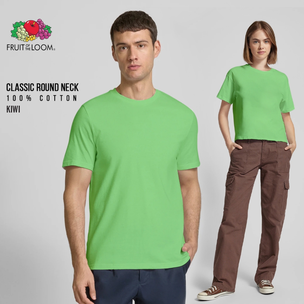 Fruit of the Loom Classic เสื้อยืด สำหรับผู้ชายและผู้หญิง คอตตอน 100% สีเขียวอ่อน KIWI
