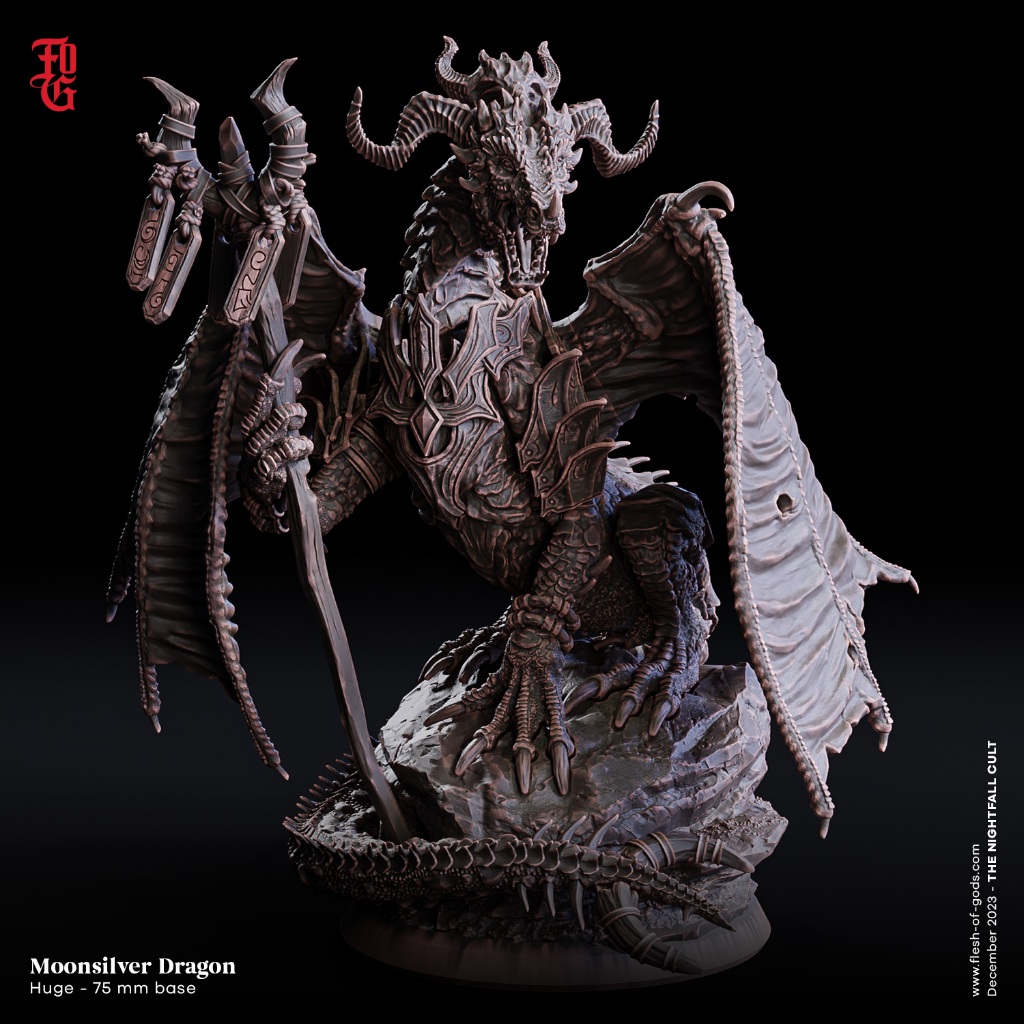 DnD miniature - Moonsilver Dragon -[Made to order ส่งพัสดุภายใน 1-3 วัน] The Nightfall Cult - โมเดลส