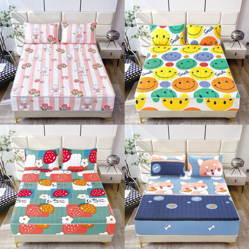 ผ้าปูที่นอนเสริมใยนุ่ม กันไรฝุ่น ยางรัดมุม360องศา หนา12นิ้ว แถมปลอกหมอน 3.5/5/6ฟุต