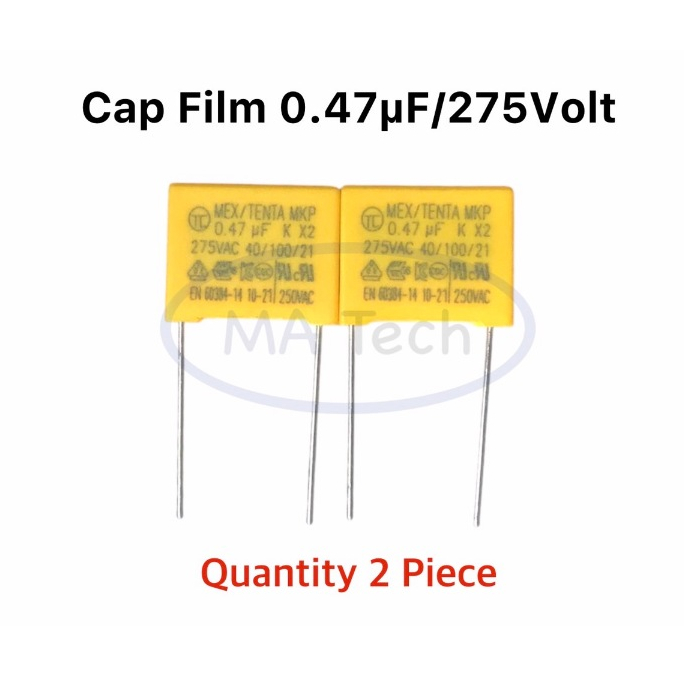 โพลีโพรพิลีน 0.47uF 275V Polypropylene Film Capacitor 0.47uF275V X2 Class 0.47uF/275v มีจำนวน 2 ชิ้น