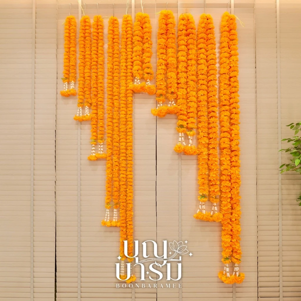 พวงมาลัย ดาวเรือง 2 ชาย ดอกเล็ก/ดอกใหญ่ ยาว 50, 75, 100, 150, 200 ซม.