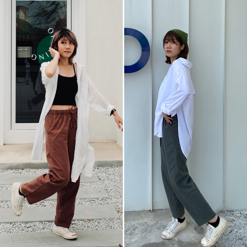 ThanYa กางเกงผ้าฝ้าย ทรงกระบอก สไตล์ญี่ปุ่น