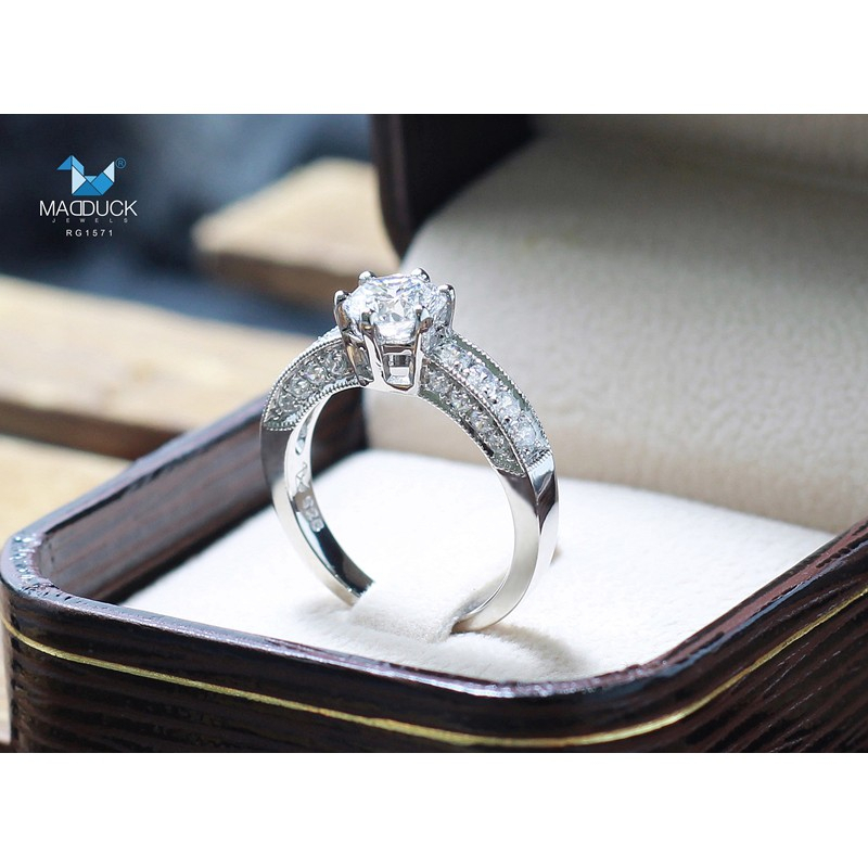 Madduckjewels แหวนเงินแท้ เพชร CZ ชุบโรเดียม RG1571