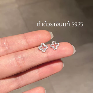 MEET💕ต่างหูเงิน Lucky Clover ต่างหูเพชร ต่างหูเก๋ๆ ต่างหูแฟชั่น ตุ้มหูเงินแท้ ต่างหูผู้หญิง ต่างหู