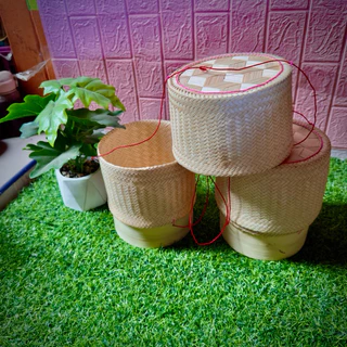 กระติบใส่ข้าวเหนียว กระติบข้าวสีธรรมชาติ ก่องข้าวสีขาว แถมฟรีถุงผ้าขาว