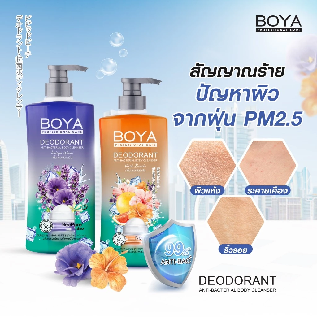 BOYA ดีโอโดแรนท์แอนตี้-แบคทีเรียลบอดี้คลีนเซอร์ 500ml New Series 2 กลิ่นใหม่ Vivid Beach,Indigo Wave