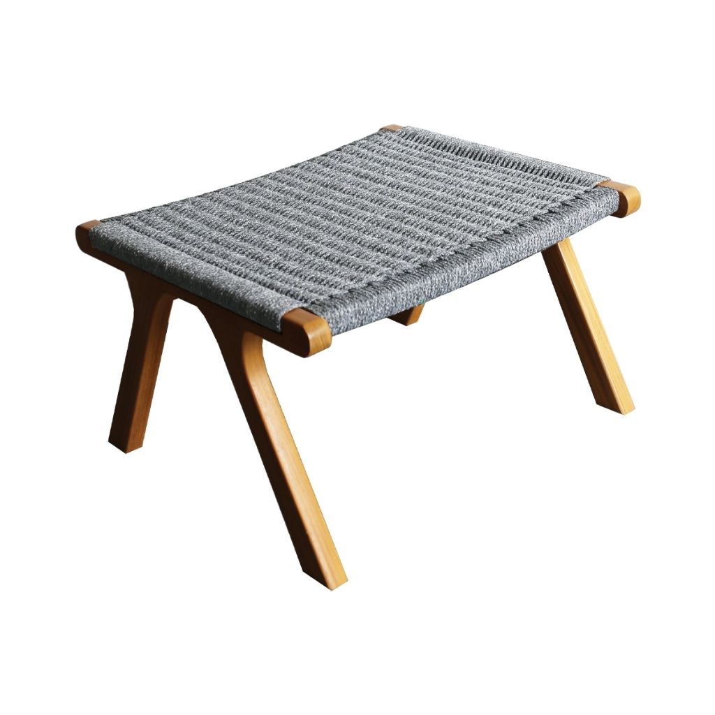 Modern outdoor เก้าอี้วางขาไม้สัก รีแล็กซ์ สานเชือกสี Light Grey สีธรรมชาติ Ottoman Relax Chair (Ver