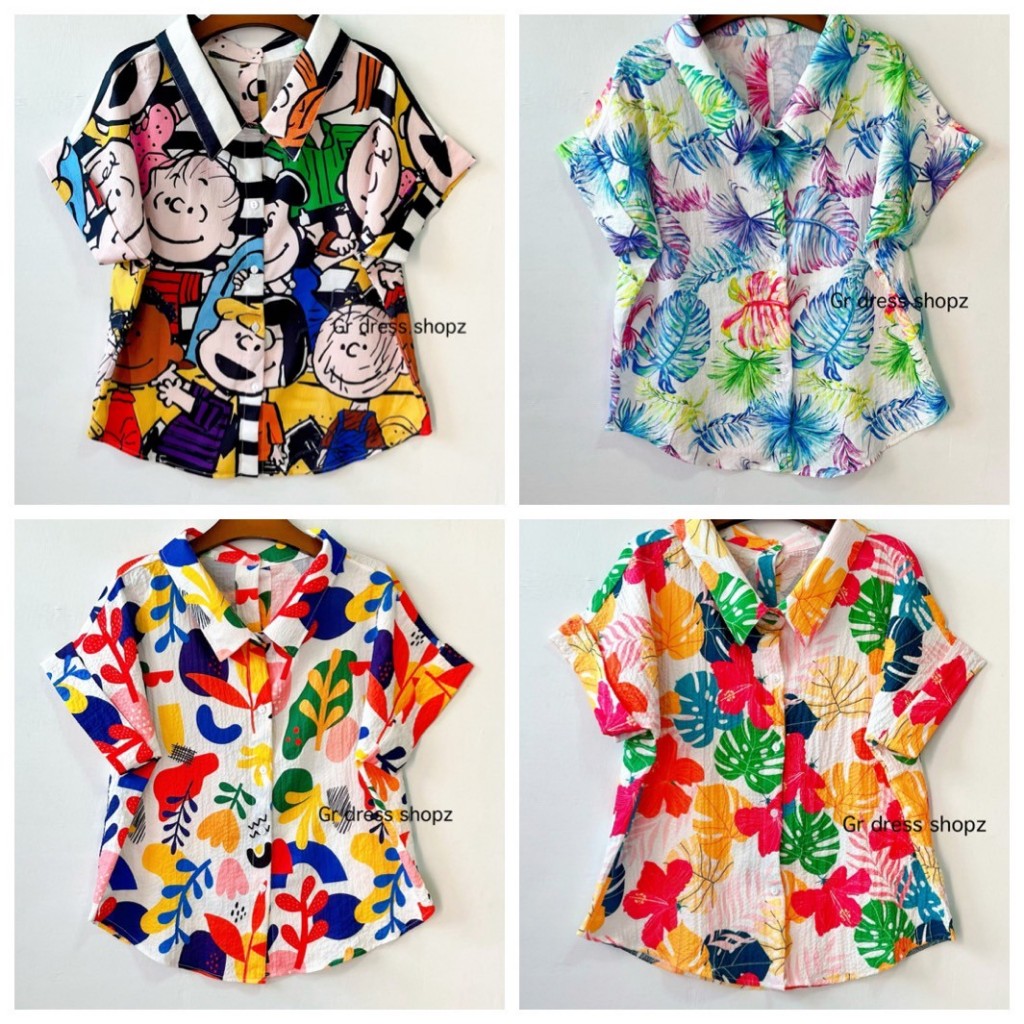 งานป้าย Princess อก 42 นิ้ว ยาว 22 นิ้ว เสื้อเชิ้ตแขนสั้นผ้าบับเบิ้ลพิมพ์ลาย