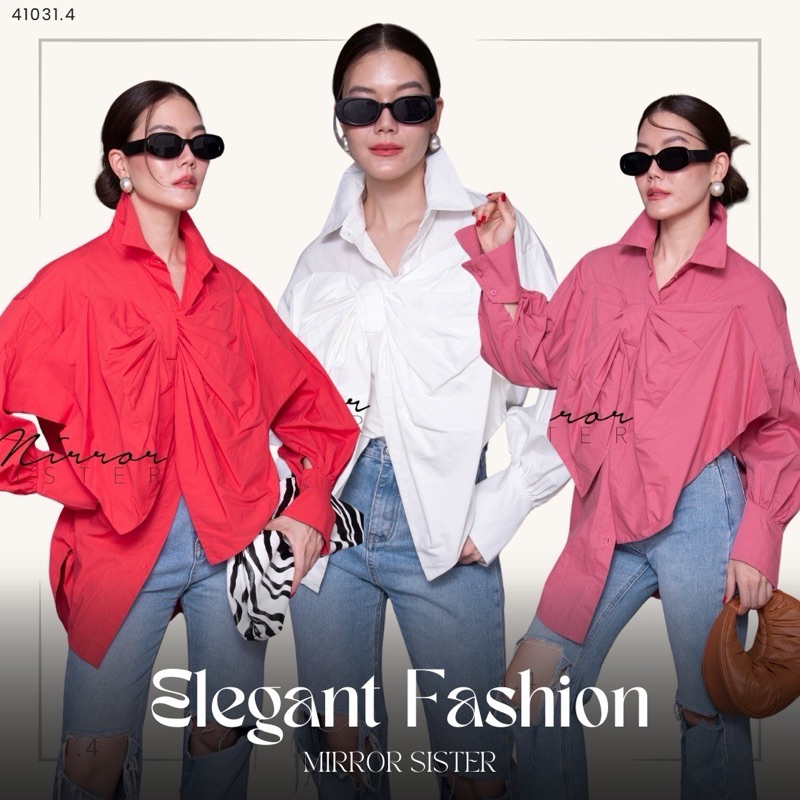 mirrorsister 41031.4เสื้อเชิ้ตทรงเก๋ ดีไซน์แต่งโบว์โดดเด่น