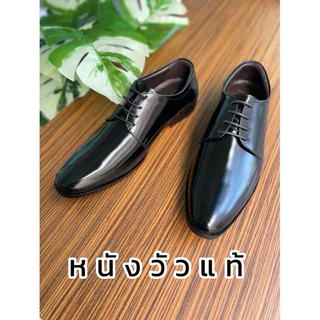 Black Derby Shoes รองเท้าคัชชูหนังแท้ ผูกเชือก ทรงปลายแหลม พื้นเย็บจริง เปลี่ยนไซส์ได้